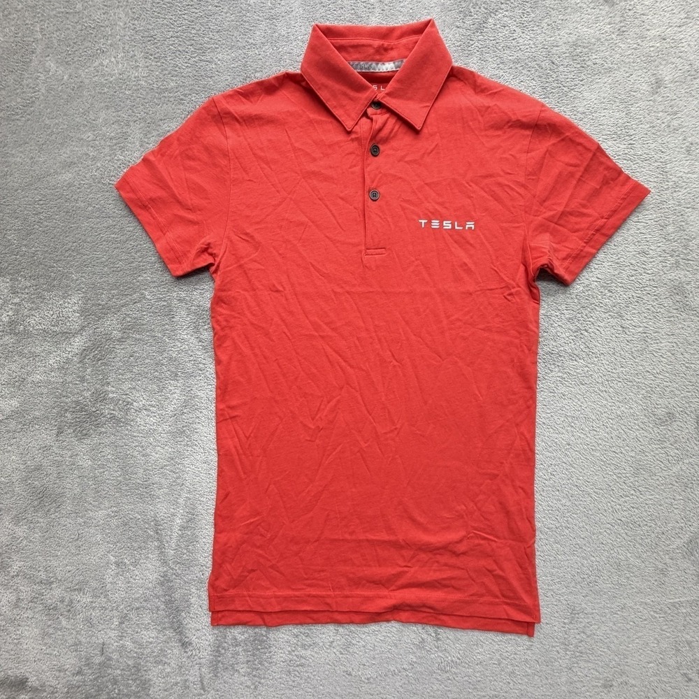 Tesla Polo Shirt Mens XS Red 100%โ Cotton Tagless Collared Uniform